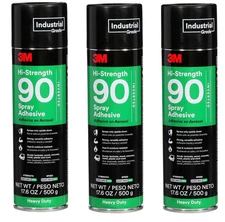 3M Hi-Strength 90 Spray Adhesive 17.6 oz Clear, Bonds Wood/Metal/Plastic, 3-Pack