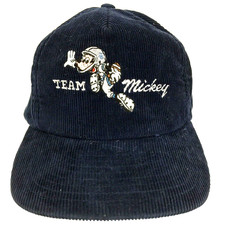 Vtg Team Mickey Mouse Hat Football Disney Cap Corduroy Snap Back Logo Baseball