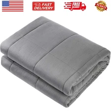 Adult Weighted Blanket Queen Size 15lbs 60"x80" Heavy Blanket with  Glass Bea...