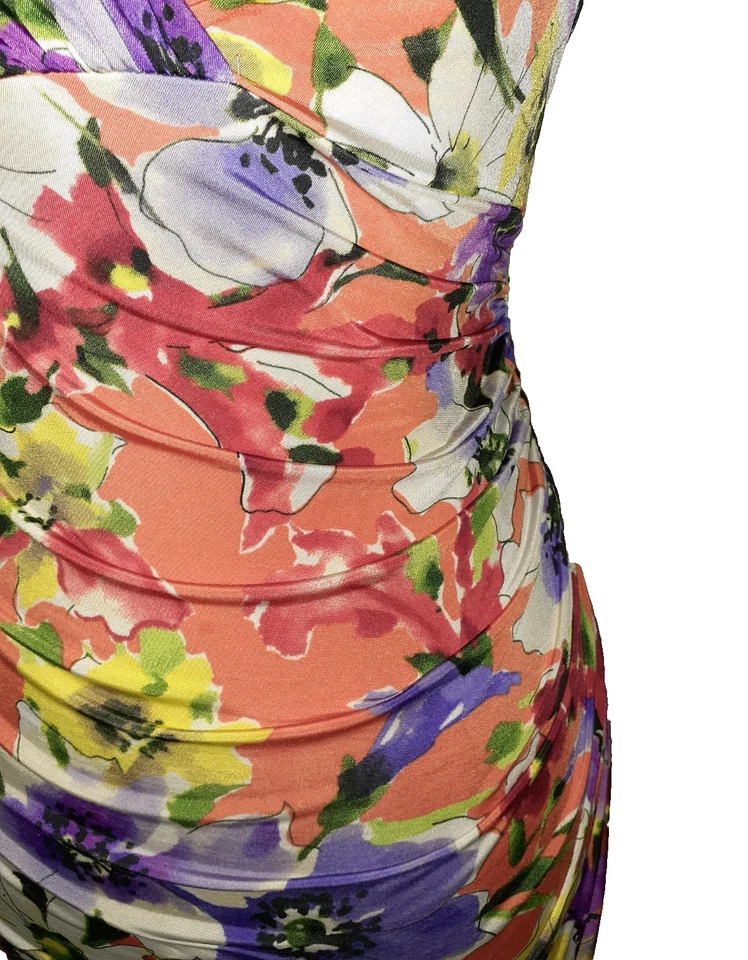 AMERICAN LIVING 12 码紧身连衣裙橙色紫色白色花卉无袖弹力 — 第 2/4 张图片