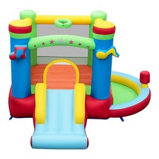 COSTWAY Inflatable Bounce House Kids Music-Themed Castle w/ Slide-Multicolor