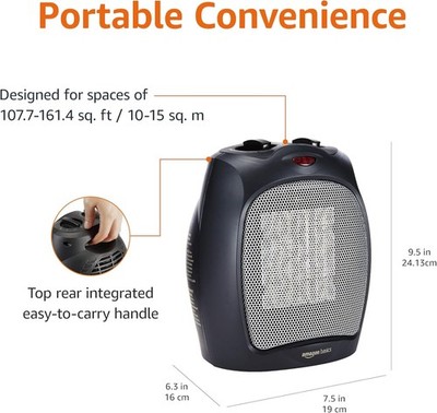 Amazon Basics Ceramic Space Heater, Portable Indoor Heating Solution, with Overh
