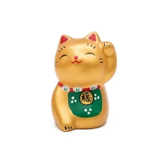 THY COLLECTIBLES Hand Painted Golden Feng Shui Mini Maneki Neko Lucky Cat Fu (F