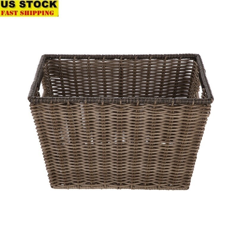 Large Poly Rattan Storage Basket Set W/ Handles Decorative Baskets Organizing US