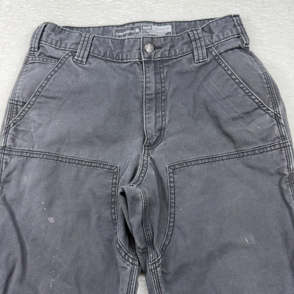 Pantalones de trabajo Carhartt resistentes flexibles calce relajado utilitarios para hombre 30x34 gris lona Foto 2 de 4