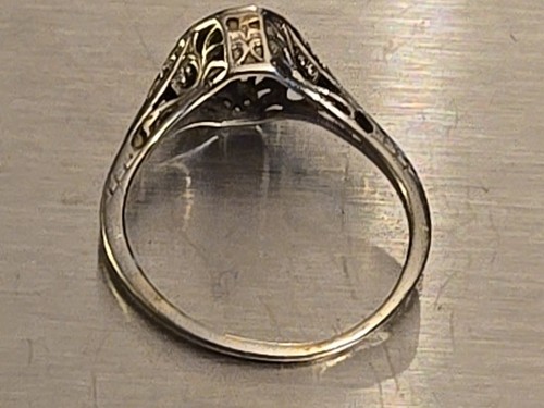Antiguo anillo de compromiso redondo de 0,25 quilates Belais de oro blanco de 18 quilates extraído 7,25 - Imagen 6 de 12