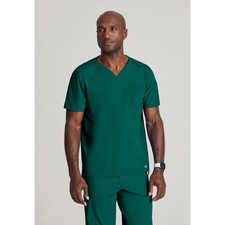 Barco One Men's Velocity 2-Pocket Ribbed V-Neck Scrub Top Medium Hunter Green.