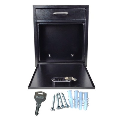 New Black Anti-Theft Wall Mount Heavy Duty Stainless Steel Mailbox Key Drop Box
