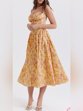 NEW House Of CB Tatiana Butter Yellow Floral Print Midi Sundress Sz XL L+