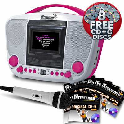 Karaoke Machine with Screen inc 134 Tracks on 8 CD+G Discs & Disco Lights Pink