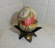 Vintage Hand Painted Egg Golden Pheasant egg stand included Asian themed Japan