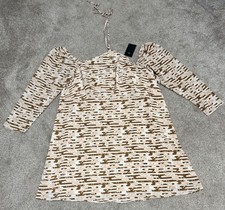 FashionUnion Dress 24 Halter  Tie Neck Puff Sleeve Abstract Print