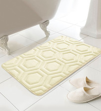 Geometric Hexagon Memory Foam Bath Mat Slip Resistant Shower Bright Cream