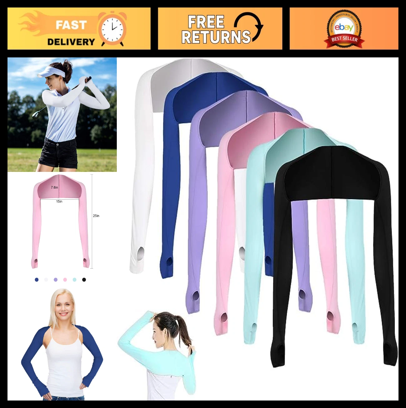Cooling Arm Sleeves for Sun Protection, Anti-UV Finger Hole Shrug for Women