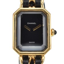 CHANEL Premiere M H0001 GP/Leather black Dial Quartz Ladies Watch O#143648
