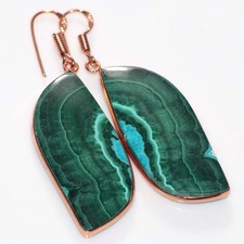 Bezel Chrysocolla Malachite Copper Plated Earrings 2.3