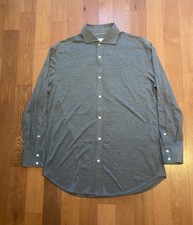 Brunello Cucinelli Men's Long Sleeve Button Up Polo Shirt Cotton Silk 54 Italy