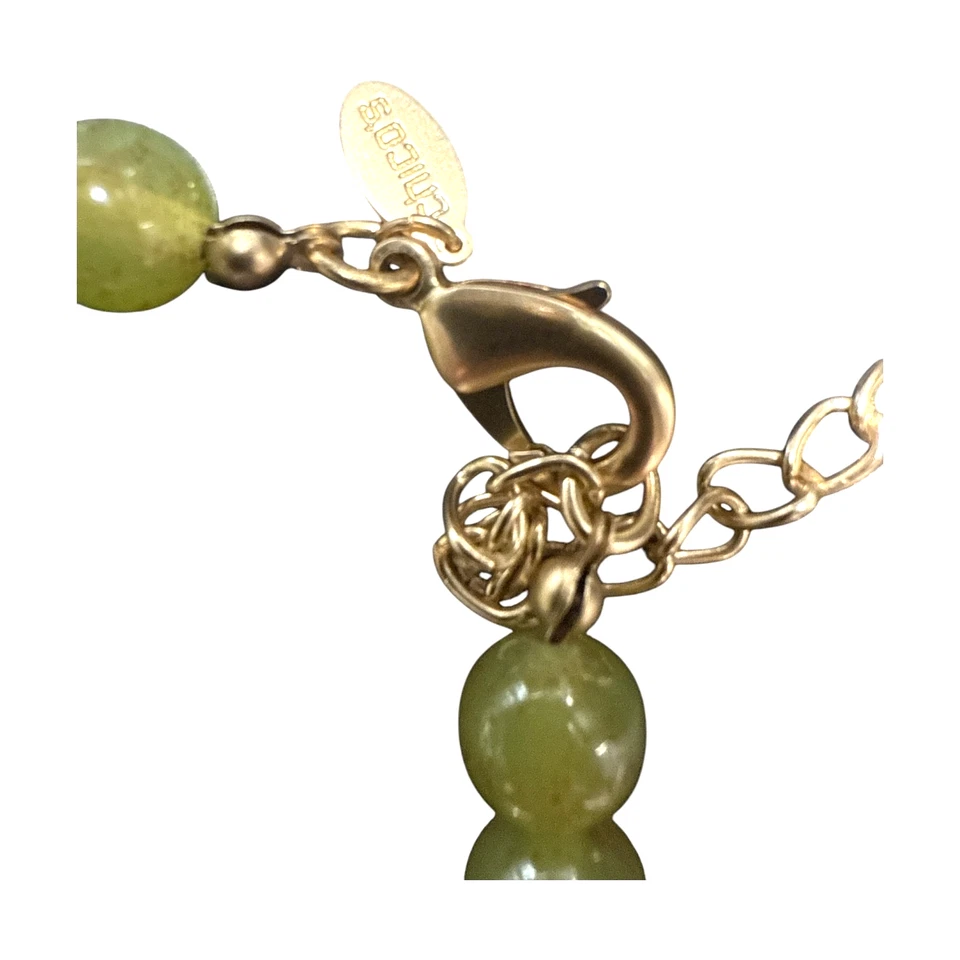 Colar longo CHICO'S tom dourado falso olho de tigre e contas verdes C311 - Imagem 3 de 3