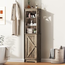 Narrow Bathroom Storage Cabinet with Door and Open Adjustable Shelves, 60.9" ...