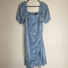 Lucy Paris light blue  Floral poppy Dress Sz M Puff Sleeves adjustable bow    