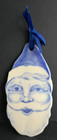 VINTAGE HAND PAINTED BLUE WHITE PORCELAIN SANTA CLAUSE FACE ORNAMENT 5 1/4" — photo 1