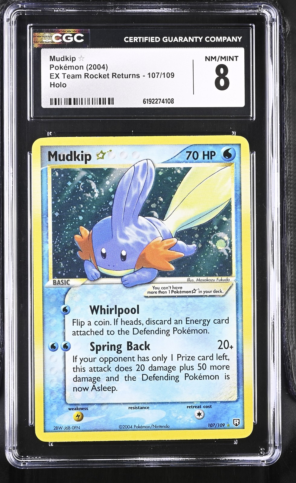 CGC 8 NM/MINT Mudkip Gold Star 107/109 EX Team Rocket Returns Holo Pokemon Card