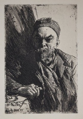 Anders Zorn: (1860-1920): Paul Verlaine. Original-Radierung aus ''PAN'' 1895