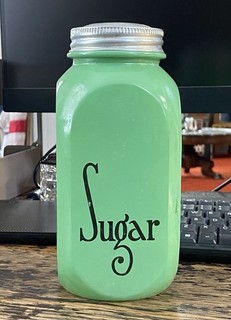 Hocking Glass Co. Large Fired On Green Deco Sugar Canister Imperfect