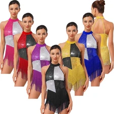 Women Leotard Color Block Dress Dance Dancewear Knitwear Sleeveless Salsa Body