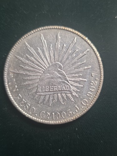 1903 Cn JQ Mexico SECOND REPUBLIC Peso Silver Coin KM# 409 - AU!