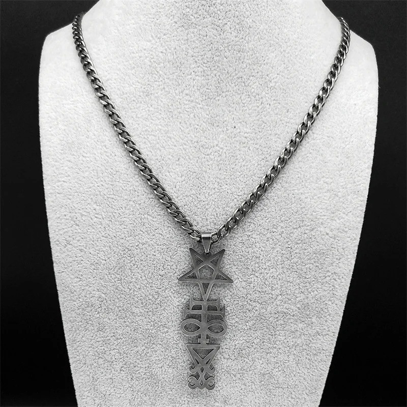 Collar Colgante Sello Pentagrama Invertido Gótico Oculto Plata Joyería Regalo