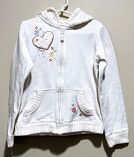 OshKosh Bgosh Girls 6X White Zip Hoodie Embroidered Heart Floral Pocket Jacket
