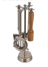 New 5-Piece Bar Tools With Stand, Stainless Steel And Mango Wood, Nickel Finish