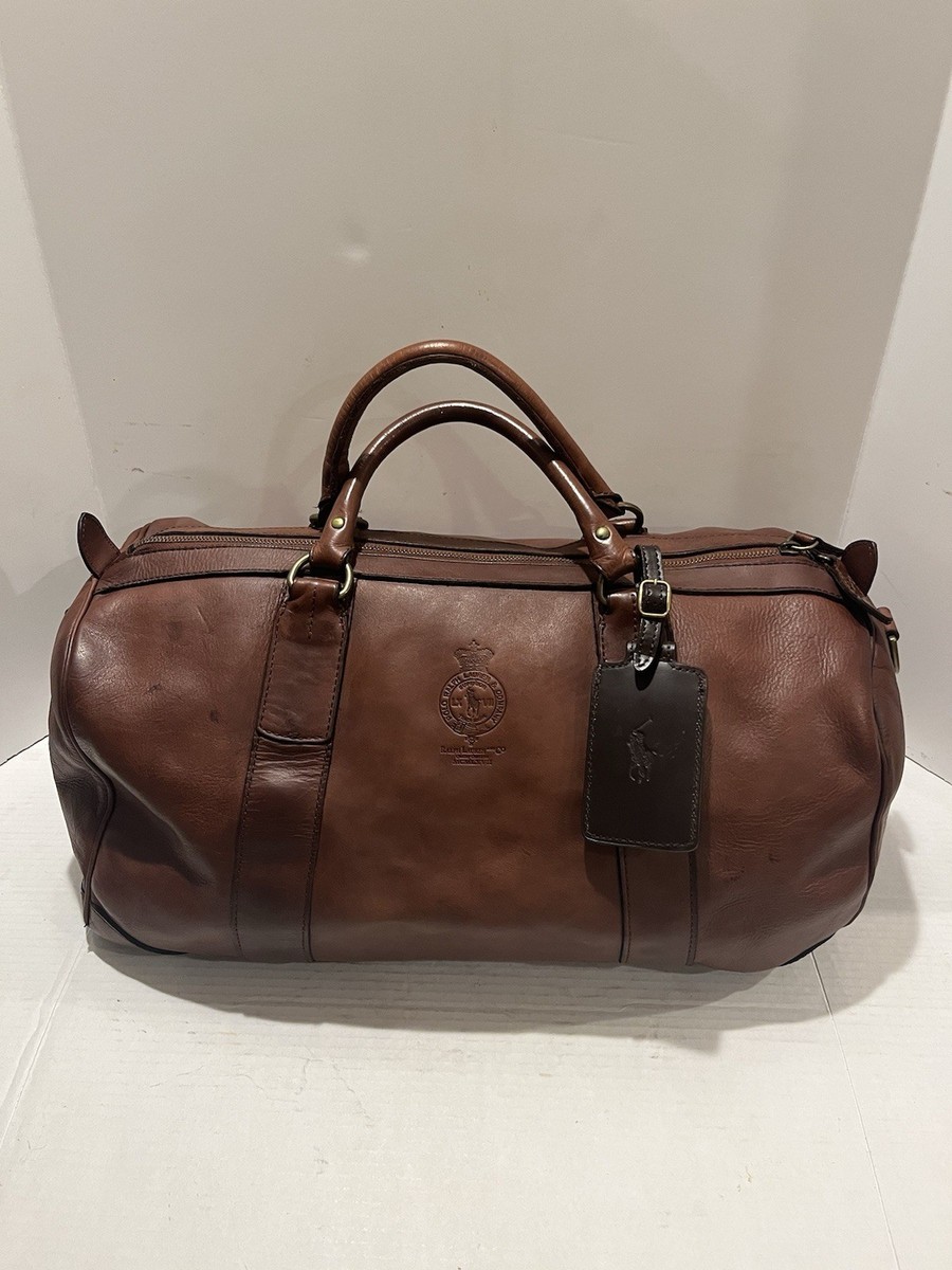 VTG Polo Ralph Lauren Brown Genuine Leather Duffle Weekender