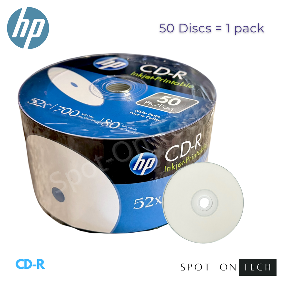 50 HP CD CD-R White Inkjet Printable 52X Blank media 700MB Disc 80min ...