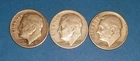 Lot of 3 Roosevelt Dimes,  1956-D, 57-D, 58-D, 90% silver,  circulated, $.30 FV