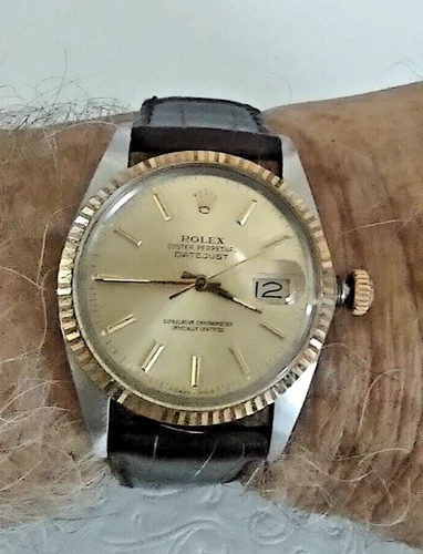 ROLEX SS/18K 36MM DATEJUST REF 16013 HEAD ON LEATHER BAND.