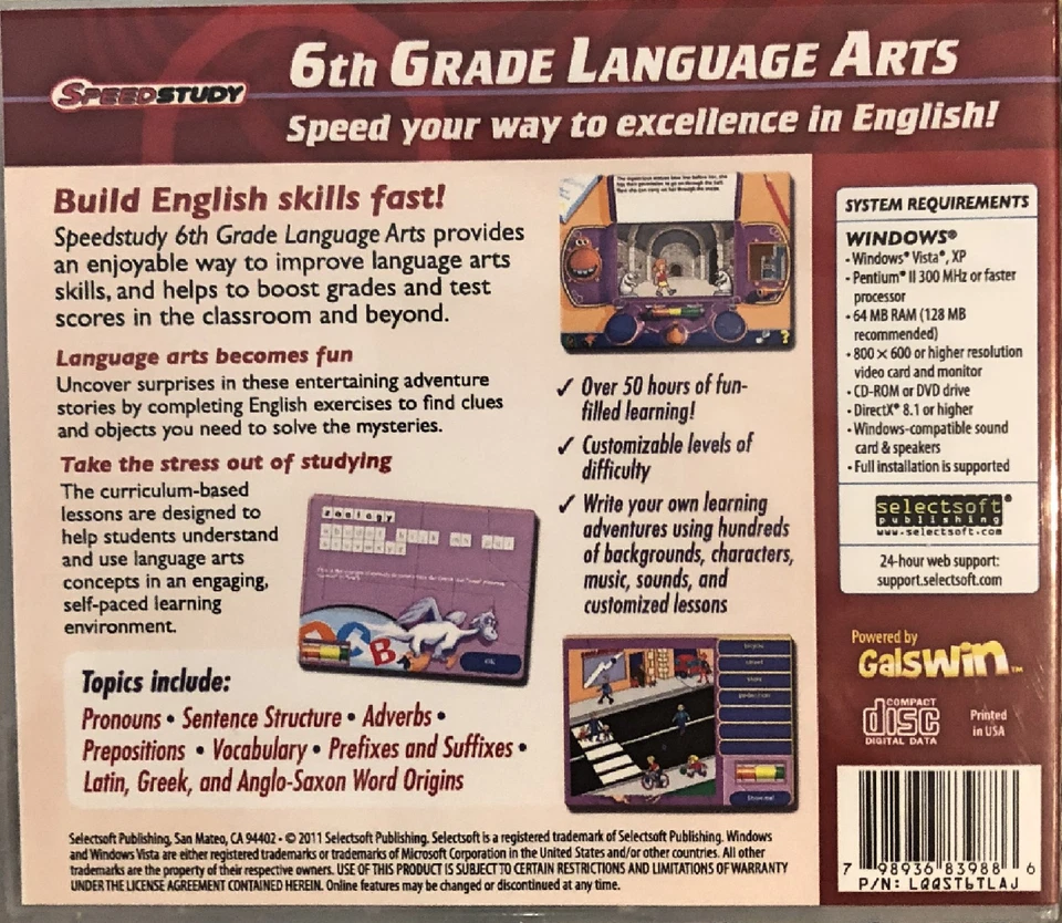 SpeedStudy 6th Grade Language Arts Pc New Vista XP Pronouns Adverbs Structure - Image 2 of 2