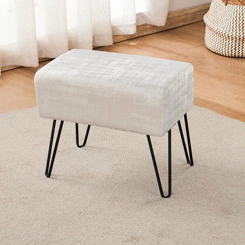 Plush Textured Velvet Ottoman Footstool Metal Legs Accent for Modern Living Room - Picture 182 of 244