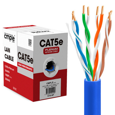 Plenum Cat 5e Ethernet Cable CMP1000ft 24AWG CCA 8 Wire LAN Network Cord Blue