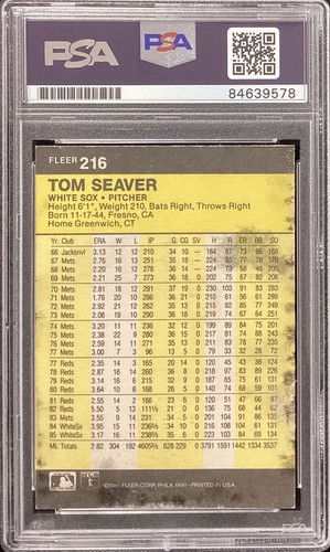 Tom Seaver Signed 1986 Fleer #216 Card Mets HOF Stained PSA/DNA Autograph Mint 9 - Picture 2 of 2
