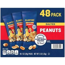 PLANTERS Salted Peanuts, Snack Size, Nuts Individual Packs, 1 oz Bags (48 Pack)