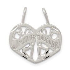 925 Sterling Silver MOTHER DAUGHTER Break-apart Heart Pendant 0.95 Inch