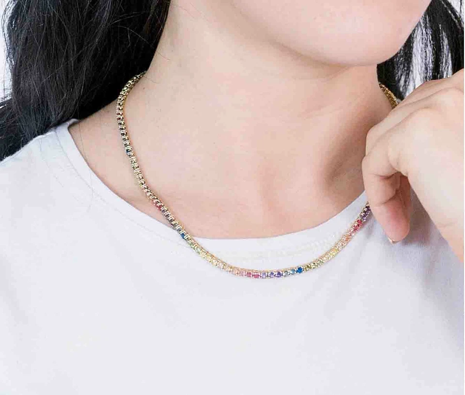 Collana tennis argento sterling 925 con zirconi multicolor rainbow donna gioie - Immagine 2 di 2