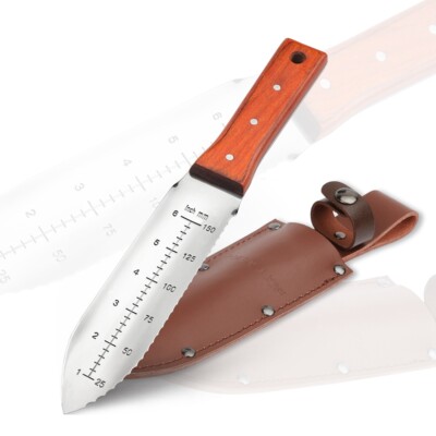 HAUSHOF 7'' Hori Hori Garden Knife Stainless Steel Serrated Blade w/Cutting Edges