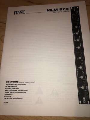 Rane MLM 82a or MLM 82S Equipment Manual | eBay