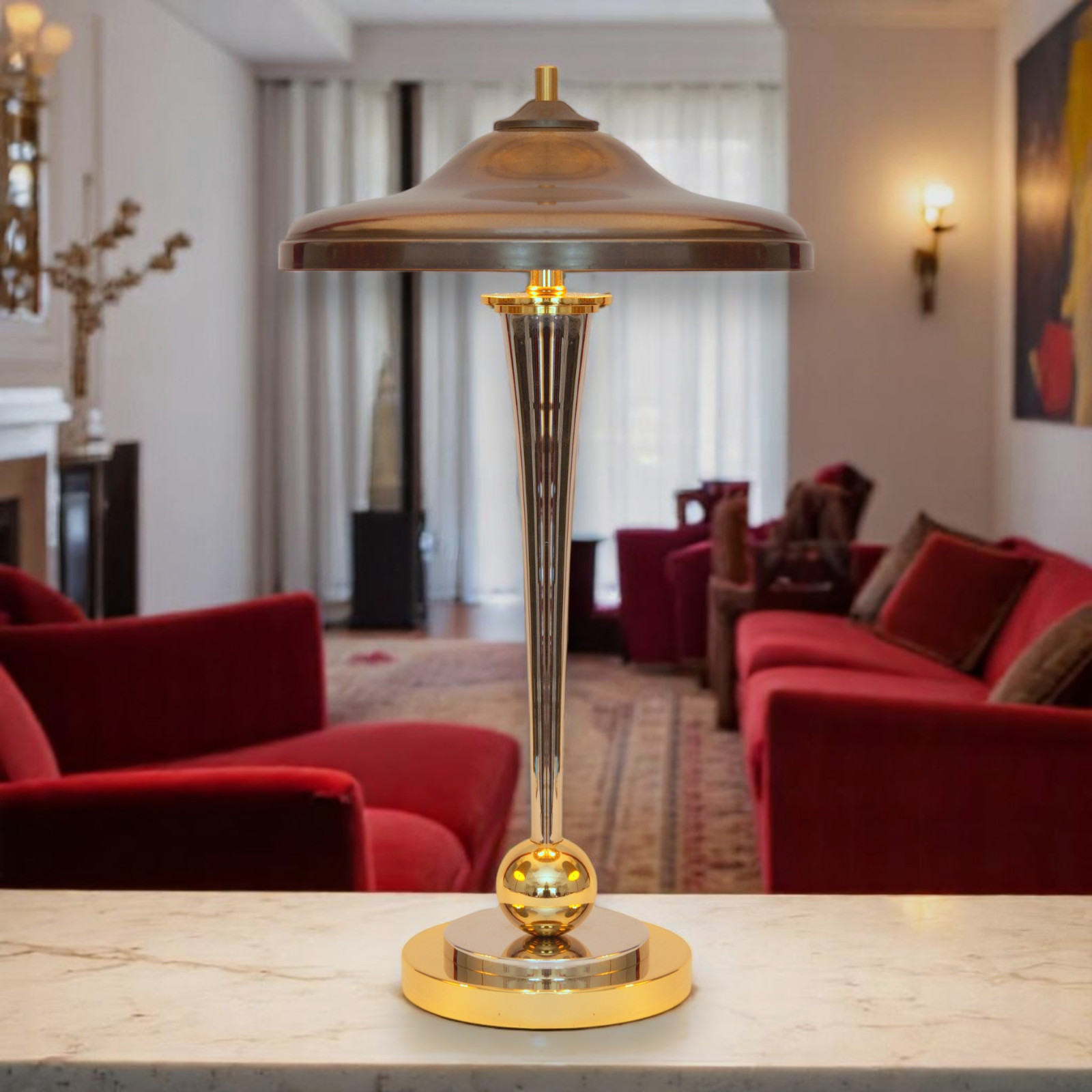 Art Deco Desk Lamp "VANDENBERGH" Unique Design Chrome Brass Lamp