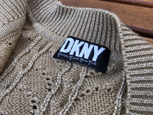 Vintage DKNY Knit Cardigan Metallic Gold Fabric Butto… - Gem Vintage DKNY Knit Cardigan Metallic Gold Fabric Butto… - Gem