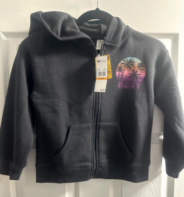 Roxy Girls Black Zip Hoodie NWT Tropical Palm Trees Size 7 BACK TO SCHOOL SALE!