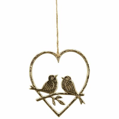 Herzhänger mit Vogel Aurum - gold - Alu - 14x17 cm